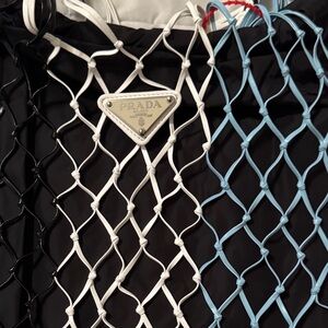 Prada Black, White, and Blue Net Bag